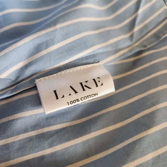 LAKE Pajama 2-PC Set LARGE Top Shorts Blue White Stripe 100% Cotton - Picture 9 of 16